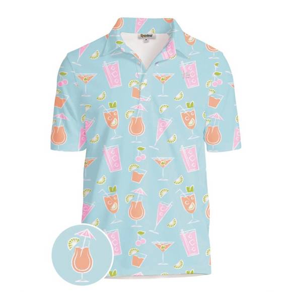 NEW TIPSY ELVES cocktail caddy golf polo in blue multi - Picture 4 of 4